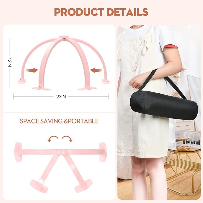 Professional Large Half Moon LED Light for Nail Desk with Phone Holder, Foldable Arch Light for Nail Techs Perfect for Manicure Handicraft Lighting Lamp (Pink, Large)