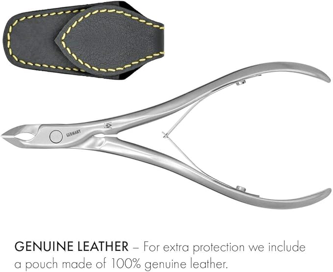 GERMANIKURE Standard Professional Cuticle Trimmer - 3/4 Full Jaw Nipper - Ethically Made in Germany - FINOX Stainless Steel Sharp Cuticle Remover in Leather Case – Manicure Tool, r177, 7mm