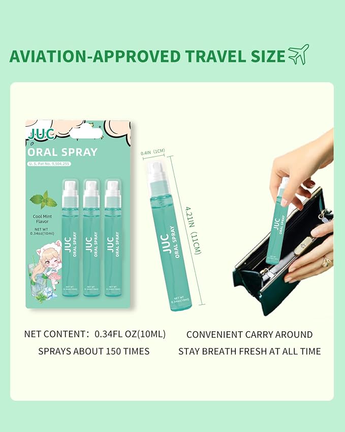 3 Count Mint Breath Spray Mouth Spray Breath Freshener Oral Care for All Ages 0.33OZ (10ML) Cool Mint Flavor