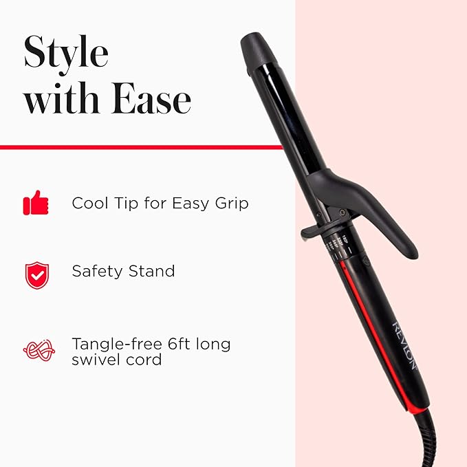 REVLON Smoothstay 1 Inch Curling Iron - Coconut Oil Infused Curling Wand Helps Enhance Shine & Smoothness, Creates Tight Bouncy Curls, and Reduced Frizz