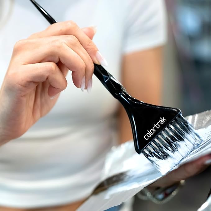 Colortrak Black Diamond Color Brushes, Gem Cut Handles for a Firm Slip-Resistant Hold with Tapered Ends for Sectioning - 1 Firm Brush and 1 Feather Brush