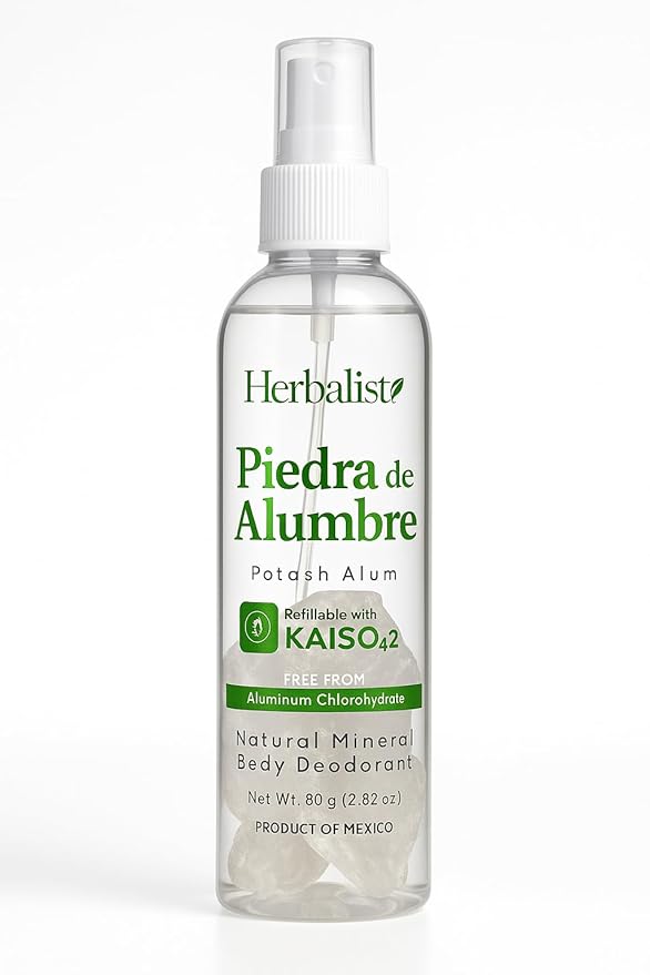 2 Bottles - Natural Crystal Piedra Alumbre Deodorant Spray – Refillable 80g (2.82oz) Each - Potash Alum Mist for Women, Men & Teens – With Real Alum Stones – Aluminum-Free, Long-Lasting