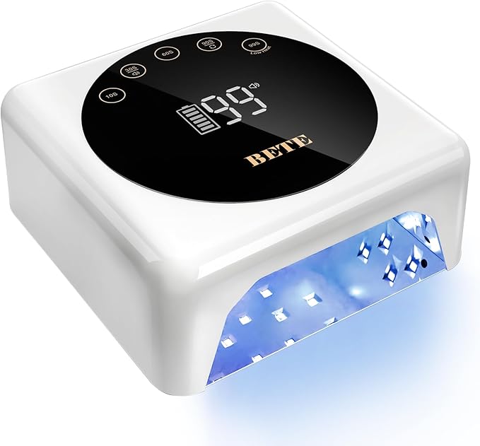 BETE Cordless LED Nail Lamp, 78W Rechargeable UV Nail Light, Intelligent Infrared Sensor and LCD Display Curing Nail Lamp, Portable Nail Dryer Gel Polish Light with 5 Timer Setting White