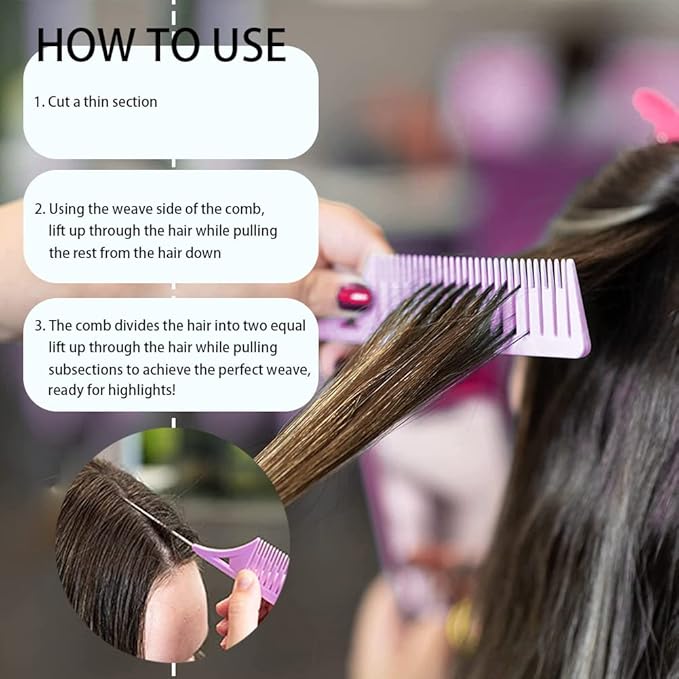 SKYPIA 3 Piece Professional Dyeing Hair Comb Set, Highlight Combs for Hair Stylist Weaving Styling Brush Set with Long Stainless Steel Rat Tail Stylist Combs, Purple & Pink