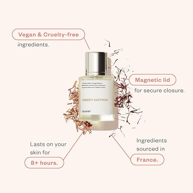 Dossier - Ambery Saffron - Eau de Parfum - Inspired by MFK's B.accarat R.ouge 5.40 - Vegan, Unisex Perfume Spray - 3.4 Fl Oz (100ml)