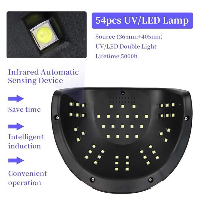 JEWHITENY 120W UV LED Nail Lamp, Nail Dryer for Gel Polish with 54 Light Beads, Upgraded Curing Lamp for Fingernail and Toenail Auto Sensor Dual Light Source Nail Machine