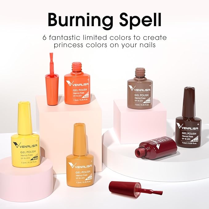 VENALISA Fall Gel Nail Polish Set of 6 Fall Colors Yellow Orange Red Burgundy Brown Gel Polish Kit Soak Off UV Gel Salon Nail Art DIY at Home Manicure