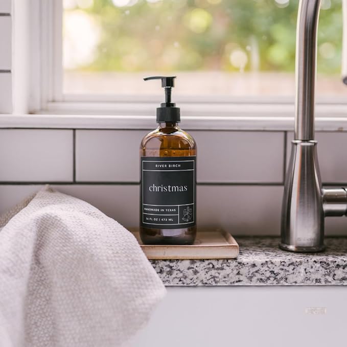 River Birch Christmas Scented Natural Hand Soap - Handmade Soap - Moisturizing Hand Wash with Amber Dispenser - Luxury Scented Hydrating Hand Soap - Vegan and Non Toxic - 16 Fl Oz