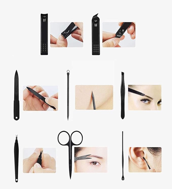 Manicure Pedicure Kit Nail Clippers Set 18 in 1 High Precision Stainless Steel Cutter File Sharp Scissors for Men & Women Fingernails & Toenails Vibrissac Scissors with Stylish Case (navy_8in1)