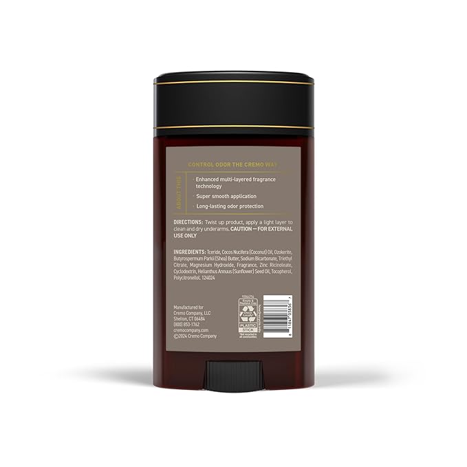 Cremo Vintage Suede Aluminum Free Deodorant for Men, 48-hour Long Lasting Odor Protection, 2.65oz