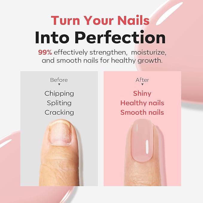 modelones Nail Strengthener Peachy Pink Nail Repair for Damaged Nails Strengthening Polish 15ml Nail Growth and Strengthener Natural Concealer Foundation Nail Care Gifts for Women