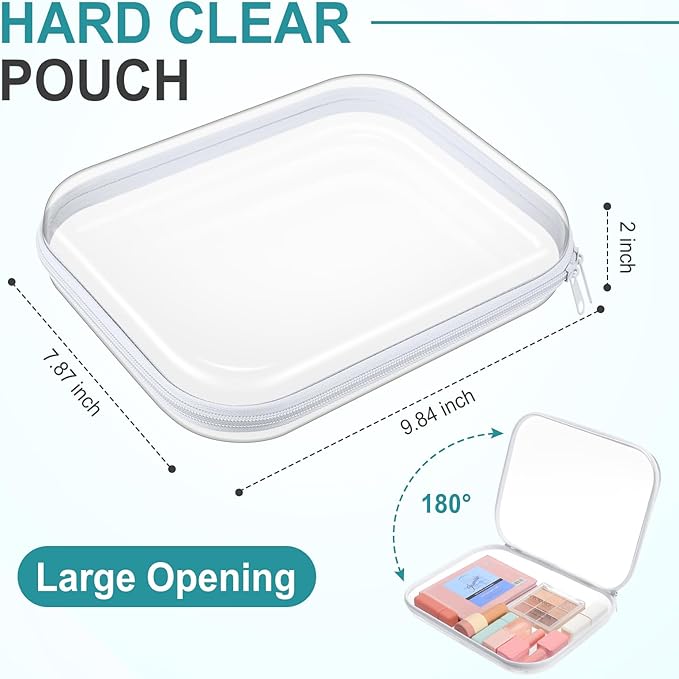 Sanwuta 10 Pcs Hard Zipper Case Clear Hard Pouches Plastic Zipper Pencil Box Toy Storage Bins Portable Plastic Container for Travel Toiletry Office Cosmetic Block Puzzle Organizer(M,Clear)