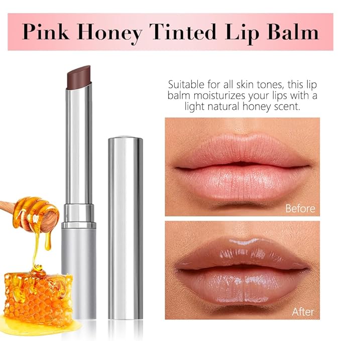 2Pcs Nude Brown Honey Tinted Lip Stain Lip Balm Lip Gloss Lipstick, Sheer Hydrating Lip Stains Tint, Moisturizing Lip Color for All Skin Tones, Nourishing Lip Balm with Natural Black Cherry