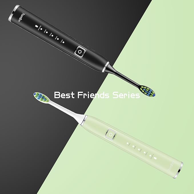7AM2M Sonic Electric Toothbrush with 6 Brush Heads for Adults and Kids, One Charge for 90 Days, Wireless Fast Charge, 5 Modes with 2 Minutes Built in Smart Timer, Electric Toothbrushes(Green+Black)