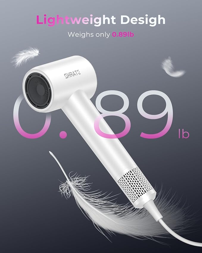 SHRATE Professional High Speed Ionic Hair Dryer | Ultra-Fast Drying | 500 Million Negative Ions | Low Noise | 160000 RPM | Compact Blow Dryer with Magnetic Diffuser for Faster Drying All Hair Types