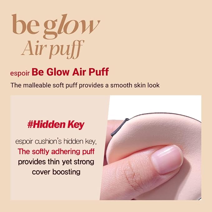 Espoir Be Glow Air Puff 7pc | Soft & Smooth Sponge Applicator for Flawless and Easy Makeup, Suitable for Cushion and Liquid Foundation, Cream, Powder, Concealer, Round Shape, Korean Base Tools