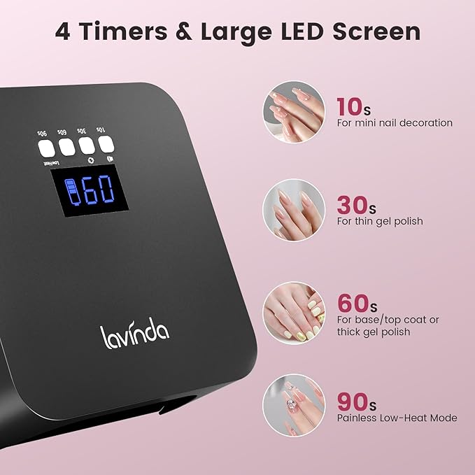 Lavinda UV Light for Gel Nails, Professiona UV LED Nail Lamp 2X Faster Curing Nail Dryer Nail Light Compatible with All Gel Types for Home Salon (NovaGlow Black)