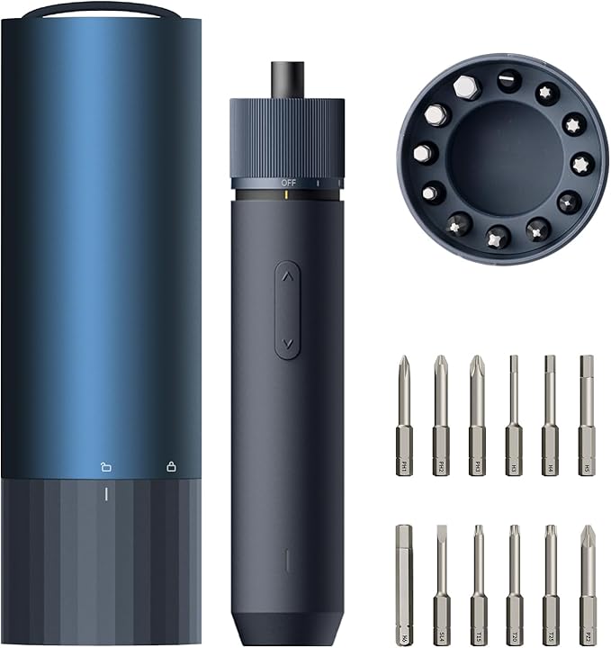 HOTO Electric Screwdriver Rechargeable, 3.6V Cordless Screwdriver Set USB-C, 1/4'' Hex Bits, 3 Torque Settings, 1500mAh Battery, LED Light & 12 S2 Metal Bits for Furniture/Electrical Repairs
