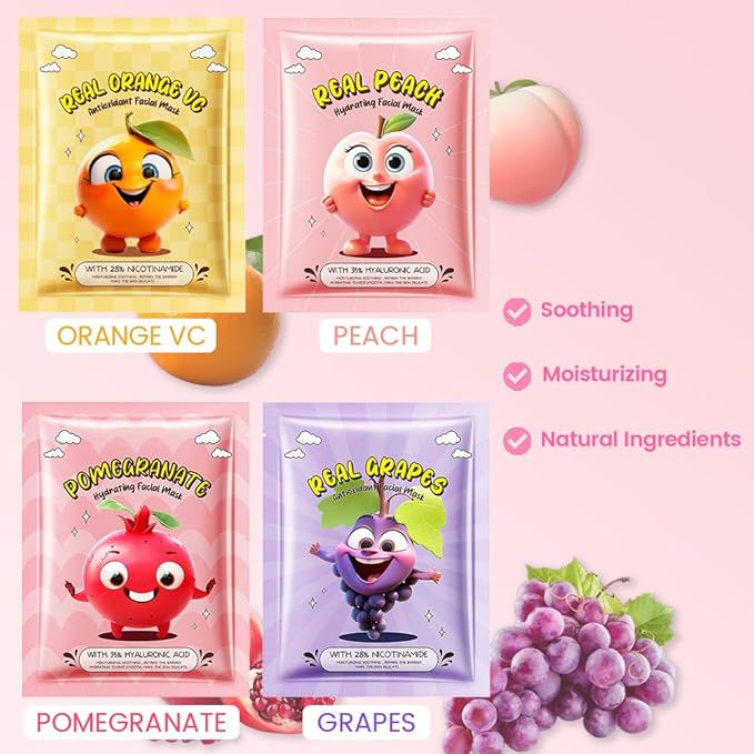 evpct 12 Pack Fruit Kids Face Masks for Kids Girls Spa, Girls Kids Facial Spa Day Slumber Sleepover Birthday Party Favors Supplies Kit for Girl, Kid Friendly Facial Face Masks Bulk Skincare for Kid, 1