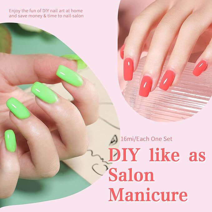 JR 9pcs 0.5oz Neon Gel Nail Polish Set Including Red Pink Nude Blue Orange Profesional Gel Polish Kit Soak Off Polish Home DIY Soak Off UV LED Nail Gel Kit DIY Manicure