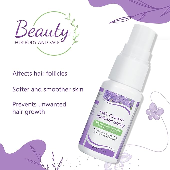 Painless Permanent Hair Removal Inhibitor Spray - 2 Pack Lavender Stop Hair Growth for Face, Arms, Legs, Armpits - 20ml Each