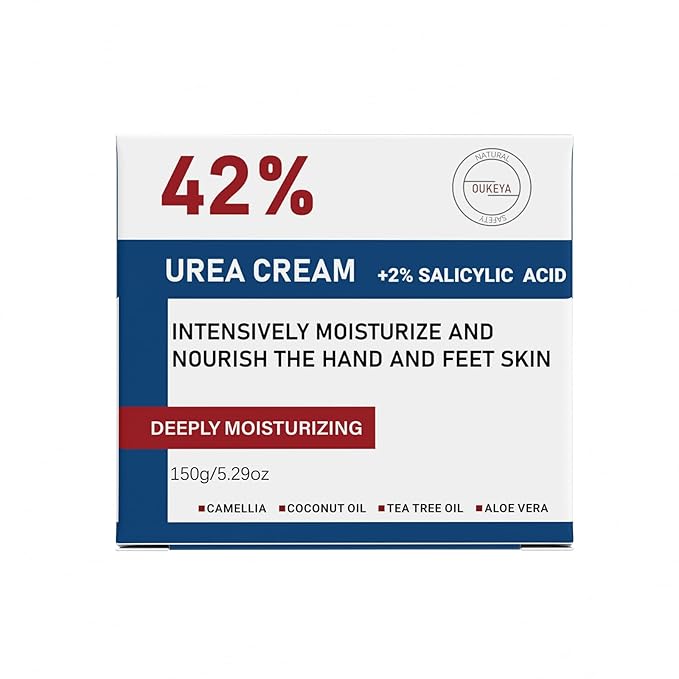 OUKEYA Urea Cream 42% plus Salicylic Acid 2% Net 5.29 Oz for Dry Cracked Feet,Heels,Knees,Elbows,Hands Repair Treatment Moisturizes and Removes Corns,Calluses,Dead Skin,and Softens Toenails Pack of 4