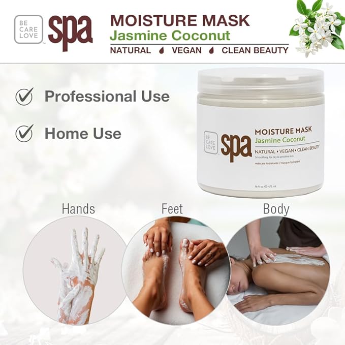 BCL Spa Jasmine Coconut Moisture Mask, hand mask, foot mask, body mask, shea butter, Argan & Olive oils, Kelp & Aloe Vera skin care spa treatment for women at home or professional spa 16 fl oz