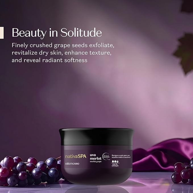 Nativa SPA by O Boticário Merlot Grape Body Scrub, Exfoliation for Smooth, Glowing Skin 7.05 Ounce (200 g)