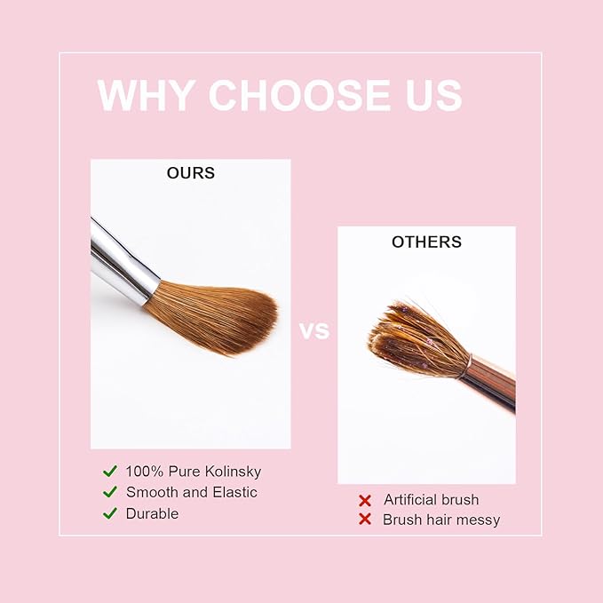 Acrylic Nail Brush Size 18, 100% Pure Kolinsky Nail Brush for Acrylic Application, Professional Nail Extension Manicure Tool Nail Drawing Pen for DIY Home Salon(Pink)
