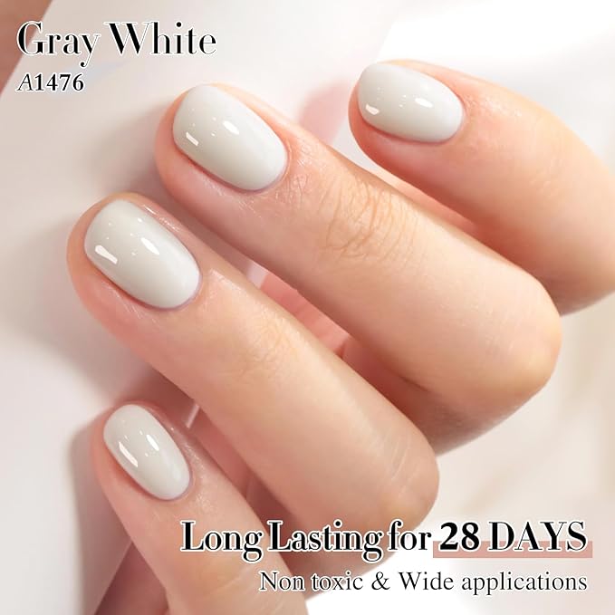 Double Rhythm 15ML Gel Polish Pure Sheer Same Color Same Bottle Soak Off Gel Polish Art Manicure Salon DIY at Home for Women (Gray White-A1476)