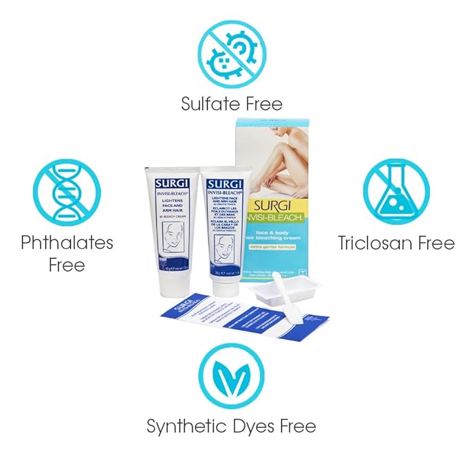 Surgi Invisi-Bleach Face & Body Hair Bleaching Cream 1.5 oz ( Pack of 2)