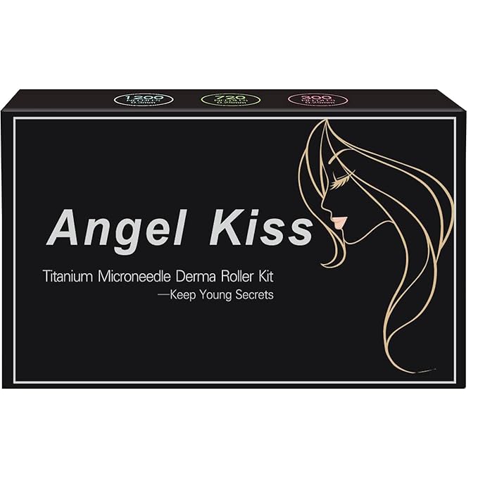 Derma Roller for Face and Body - Angel Kiss 4 in 1 Titanium Microneedling Roller Kit Micro Needle Microneedle Roller, 300 and 720 Needles 0.25mm,1200 Needle 0.3mm, Microdermabrasion Roller Men Women