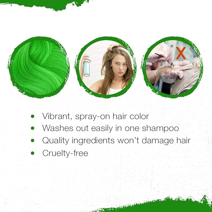 Punky Temporary Hair Color Spray – Jaguar Green, Instant Vivid Temporary Hair Dye for Women, Wash Out, Hair-Color Spray, 3.5 oz, 2 Pack