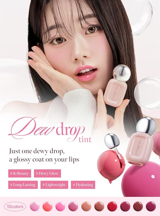 Dew Drop Tint #206 Toffee 4.5g, Glossy, Lightweight Lip Stain, Glass-Like, High Shine, Moisturizing Lip Oil, Long Lasting Color, Hydrating Gloss, Dewy Finish, Korean Beauty Makeup