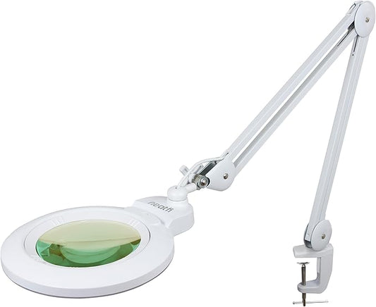 Neatfi XL Bifocal LED Magnifying Lamp, 7-Inch Acrylic Lens, 5D/20D Magnification, Hands-Free, Dimmable, 84 SMD LED, Adjustable Arm for Crafts, Reading, Close Work (White, CCT with Clamp)