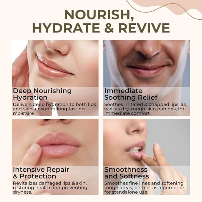 Organic Lip Treatment Balm Ultra Hydrating & Nourishing Care for Dry, Chapped, Cracked Lips & Skin, Visibly Smooths Wrinkles & Fine Lines, Natural Skin Care, 3 Pack Gift Set, Women & Men