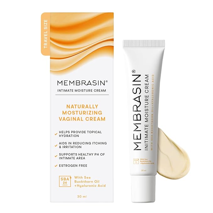 Membrasin Vaginal Moisture Cream with Hyaluronic Acid, Relieves Vaginal Dryness, Itching and Burning, Menopause Support, Hormone Free, Plant Based Formula with Omega 3 6 7 9 and Vitamin E, 30 ml