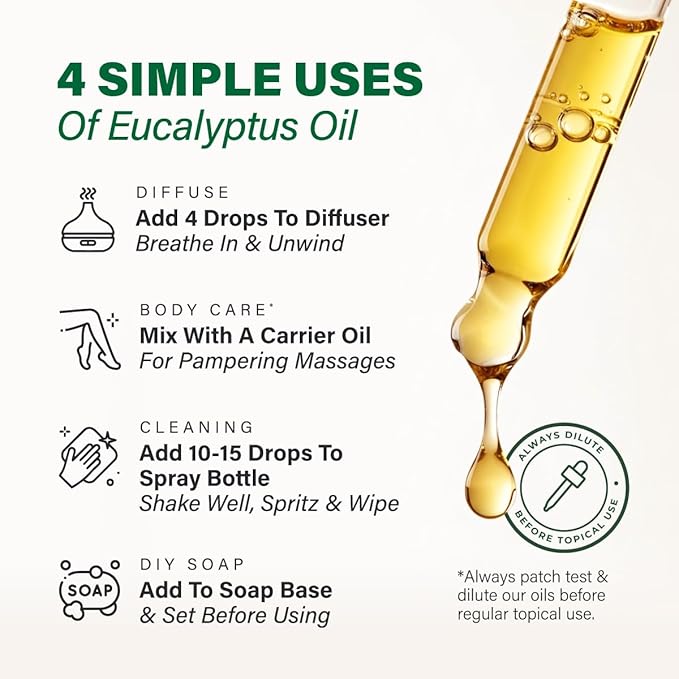KUKKA Eucalyptus Essential Oils - 4 Fl Oz - for Hair, Skin, Diffuser, Aromatherapy & DIY Soap Making Scent
