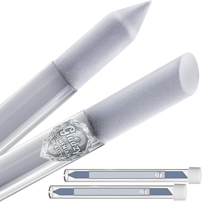 GLADZY Glass Cuticle Pusher Tool - 2 pcs Dual Ended Manicure Stick, Etched Crystal Glass Cuticle Remover, Callous and Dry Skin Fingertip File, Nail Shaper, Professional Nail Care, Ethically Made in EU