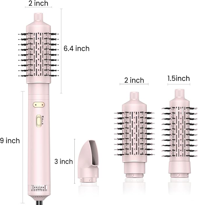 3 in 1 Rotating Hair Dryer Brush Spinning with Detachable Brush(2" & 1.5"),Negative Ionic Brush Blow Dryer 100-120V,3 Heats and 2 Speeds Rotating Hot Air Brush for Curling,Straight,Drying Electric