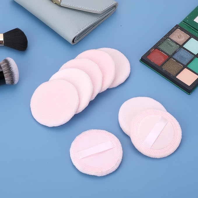 24PCS Makeup Powder Puffs Pink Cotton Powder Puffs Round Powder Puff for Makeup Face Powder Velour Puffs for Loose Powder Washable (Pink-24pcs)