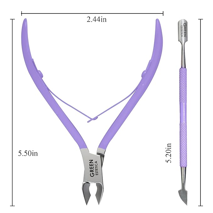 Professional Cuticle Trimmer with Cuticle Pusher Nail Cuticle Remover Nipper Silver Stainless Steel Sharp Blades Manicure Tools with Double Spring Nail Care Pedicure Nail Tools Home Spa (Purple)