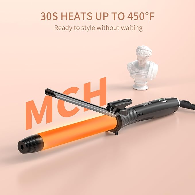 1 Inch Curling Iron with Clipped Tourmaline Ceramic Barrel Professional 1.25 Inch Hair Curler up to 450°F Dual Voltage for Traveling 60 Mins Auto Off Suit for Different (Black, 1 inch)
