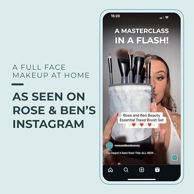 Rose and Ben Beauty Essential 5 Piece Makeup Brush Set and Travel Case | Professional Eye and Face Brushes for Liquid, Cream and Powder Formulas | Cruelty Free