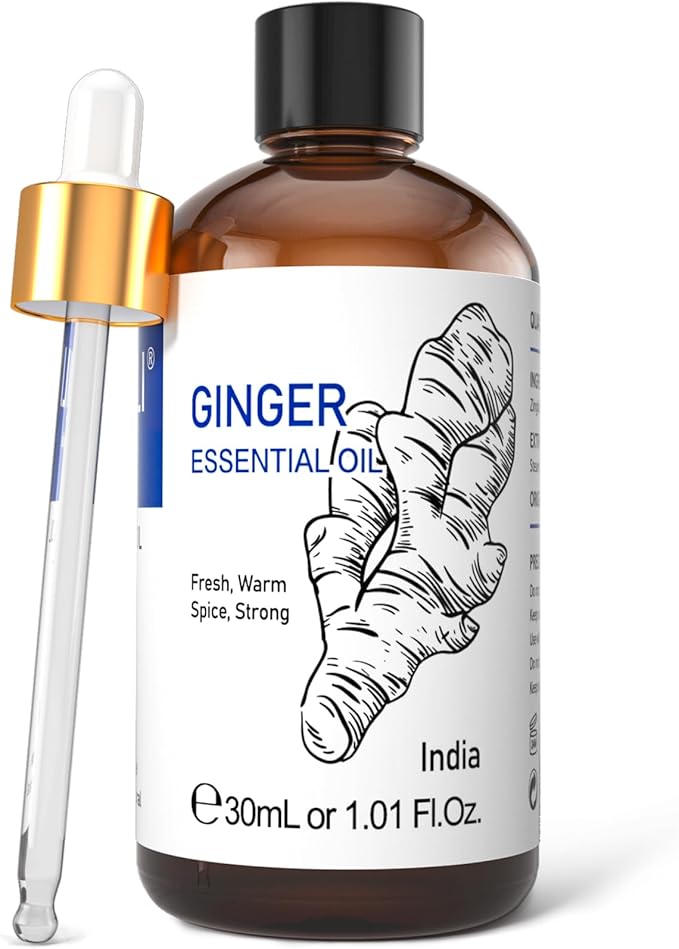 HIQILI 1 Fl Oz Ginger Oil, 100% Pure Natural Ginger Essential Oil for Hair, Massage, Skin - 30ml