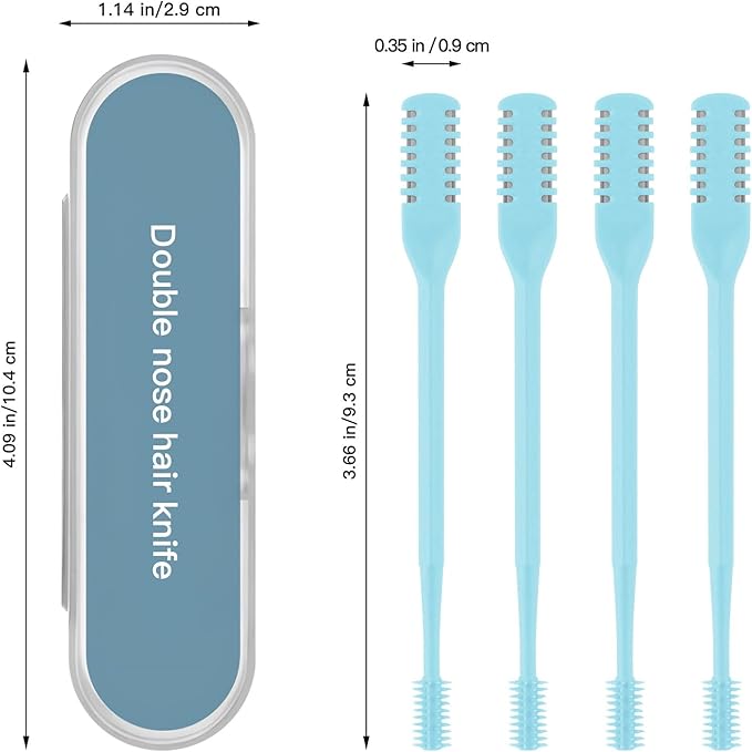 4Pcs 2-in-1 Nasal Hair Cutter, Double Sided Nose Hair Trimmer, 360° Nostril Hair Remover Tool, Manual Nose Knife with Soft Cleaning Brush for Men Women(Blue)