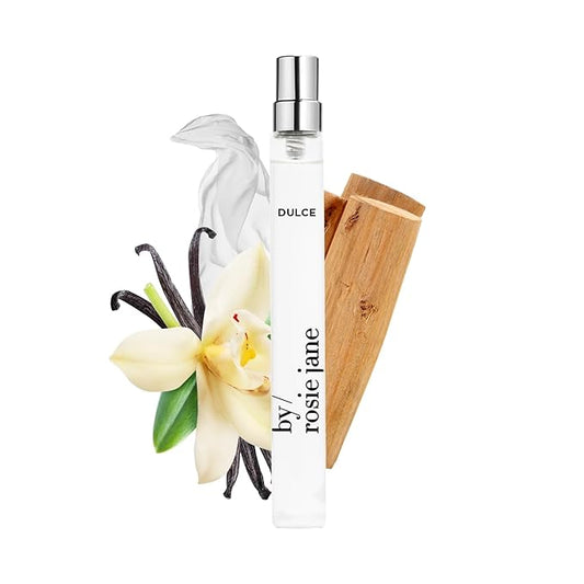 By Rosie Jane Travel Perfume Spray (Dulce) - Clean Perfume for Women - Non-Toxic Body Mist with Notes of Creamy Vanilla, Brown Sugar & Warm Hinoki Wood - Paraben, Sulfate & Phthalate Free (10ml)