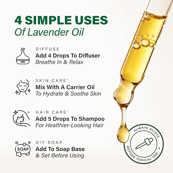 KUKKA Lavender Essential Oils - 4 Fl Oz - for Hair, Skin, Diffuser, Aromatherapy & DIY Soap Making Scent