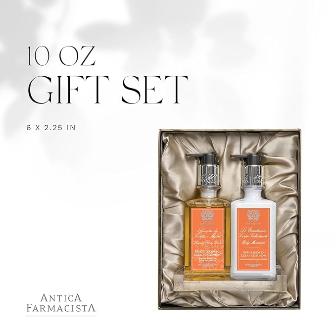 Antica Farmacista Acrylic Bath & Body Gift Set - Hand & Body Wash (10 oz), Body Moisturizer (10 oz) & Acrylic Tray - Self-Care Gift Box for Holidays & Housewarming - Orange Blossom, Lilac & Jasmine