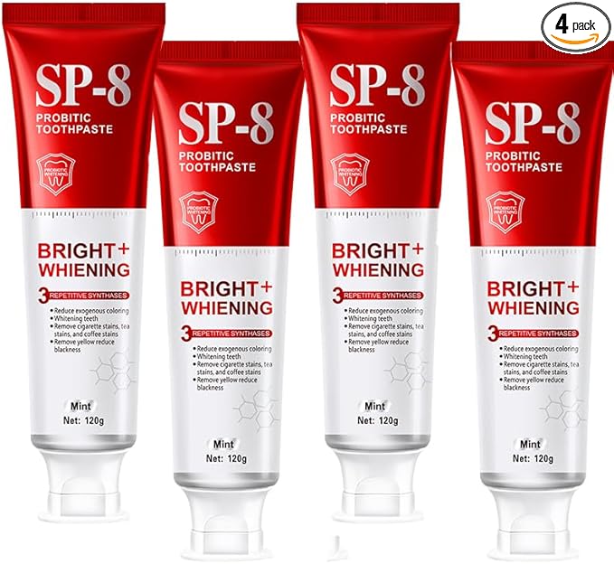 SP-8 Probiotics Whitening Toothpaste - Probiotics for Teeth Whitening and Gum Health - Enamel-Safe, Fluoride-Free, Double Mint Flavor,Fresh Breath-4pcs